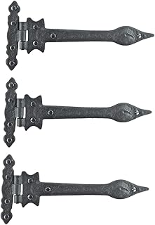 Renovators Supply Manufacturing Black Wrought Iron Door Strap Hinge 9" Long Antique Colonial Spear Tip Rust Resistant Flush Mount Door Hinges for Cabinet, Barn Or Shed Doors with Hardware Pack of 3