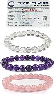 Reiki Crystal Products Unisex Adult Natural Certified Clear Quartz Amethyst Rose Quartz Crystal Stone Bracelet 8 Mm Beads...