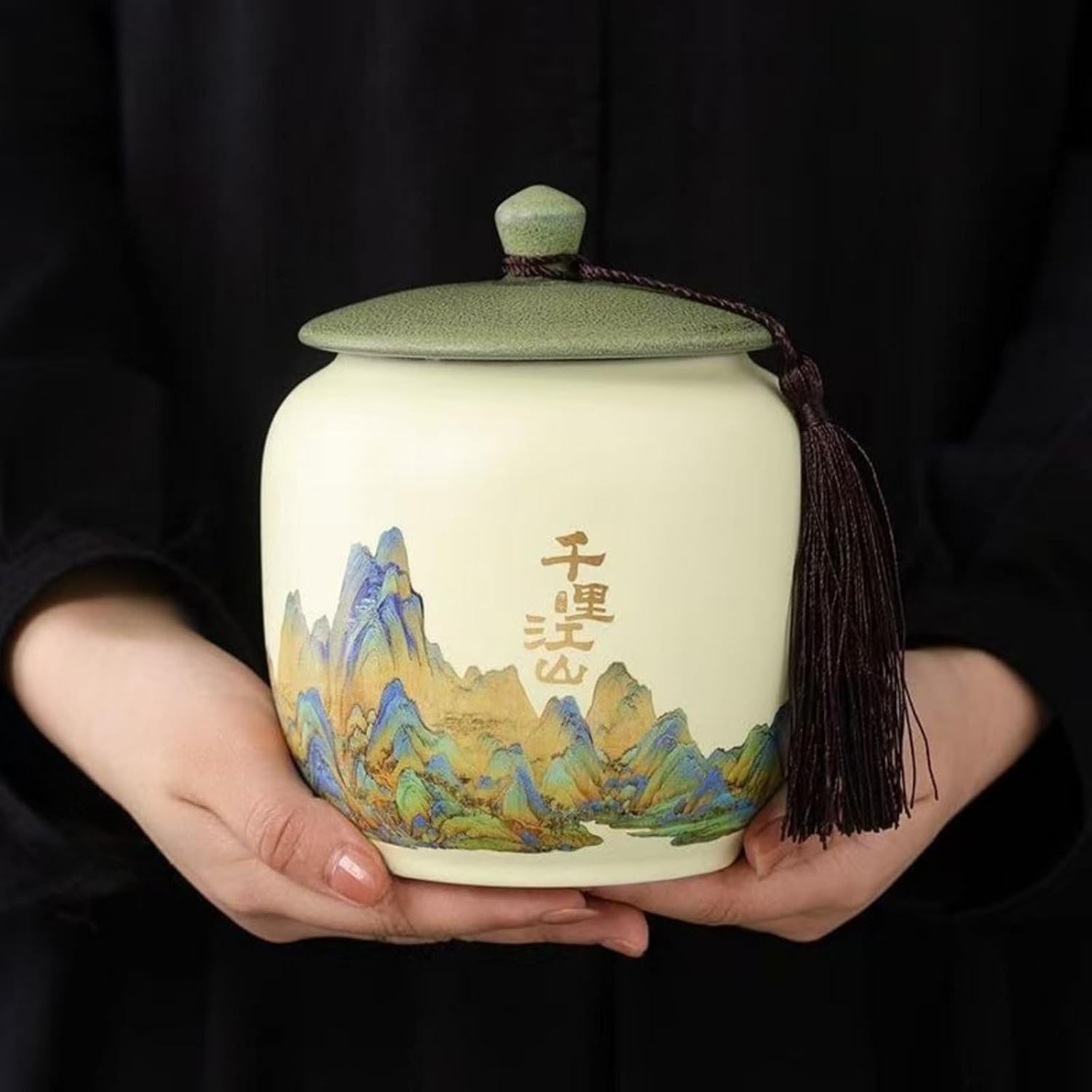 Ceramics Tea Canister, 800ml 27.2oz, Sealed Jar Portable Home Tea Set Accessories