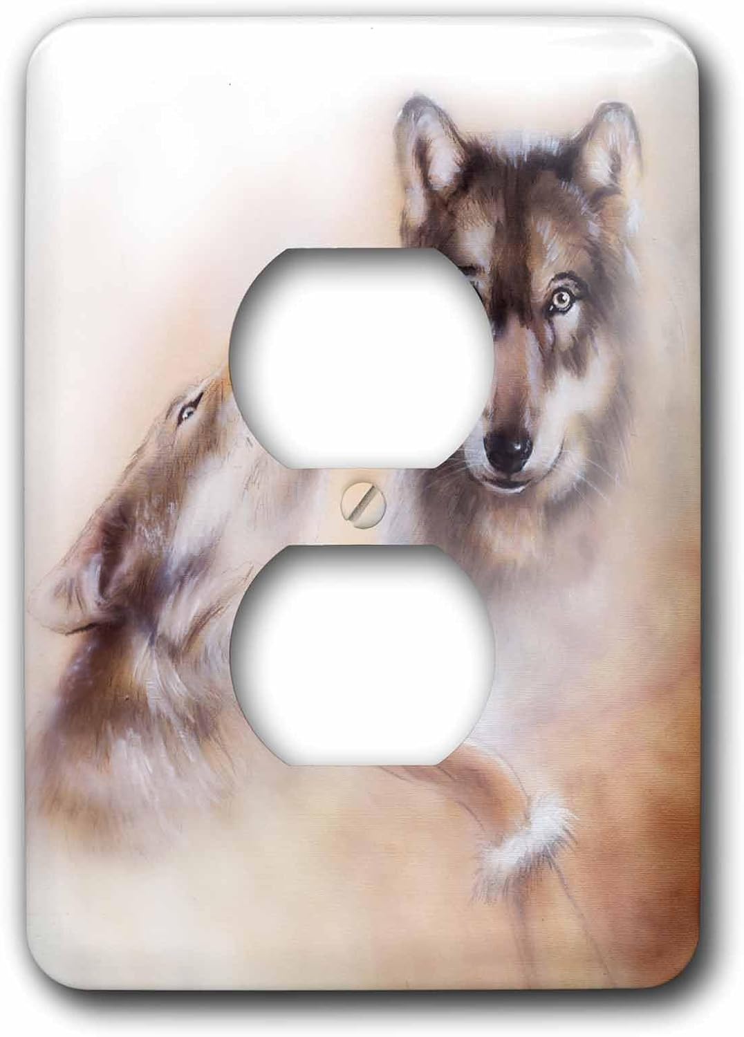 3dRose A Beautiful Soft Drawing of Two Wolf Heads with a Blurry Background 2 plug outlet cover