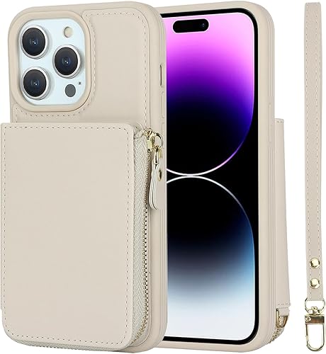 Miniatura 7 de Funda para iPhone 14 Pro Max con tarjetero con cremallera para mujer, iPhone 14 Pro Max, cartera con tarjeta de crédito con anillo y soporte de