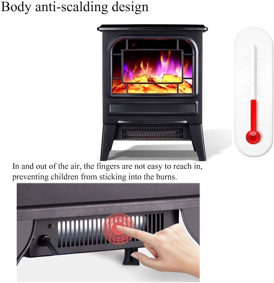 Electric Stove Heating Fireplace Electric Fire with Surround Mantelpiece with Adjustable tat Control with Wood Burning Stove Flame Effect Black