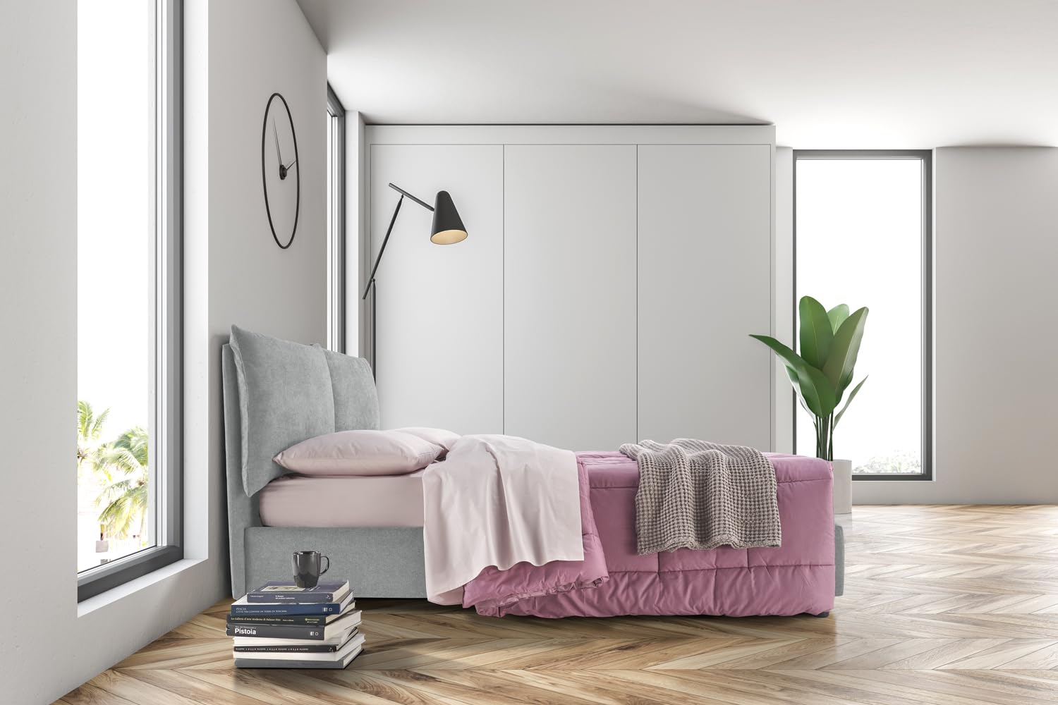EVERGREENWEB - Letto Matrimoniale con Moderno Box Contenitore e Rete a Doghe in Legno 160x195 cm Elegante Testiera con Doppi Cuscini Tessuto Ghiaccio Imbottito SFODERABILE Ideale per Camera da Letto