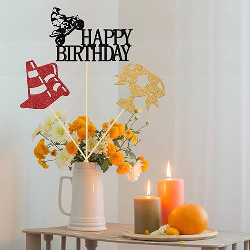 Miniatura 5 de Motorcycle Themed Happy Birthday Centerpiece Sticks, Motorbike Birthday Decorations, Car Theme Birthday Party Decor, Dirt Bike Extreme Sports Party