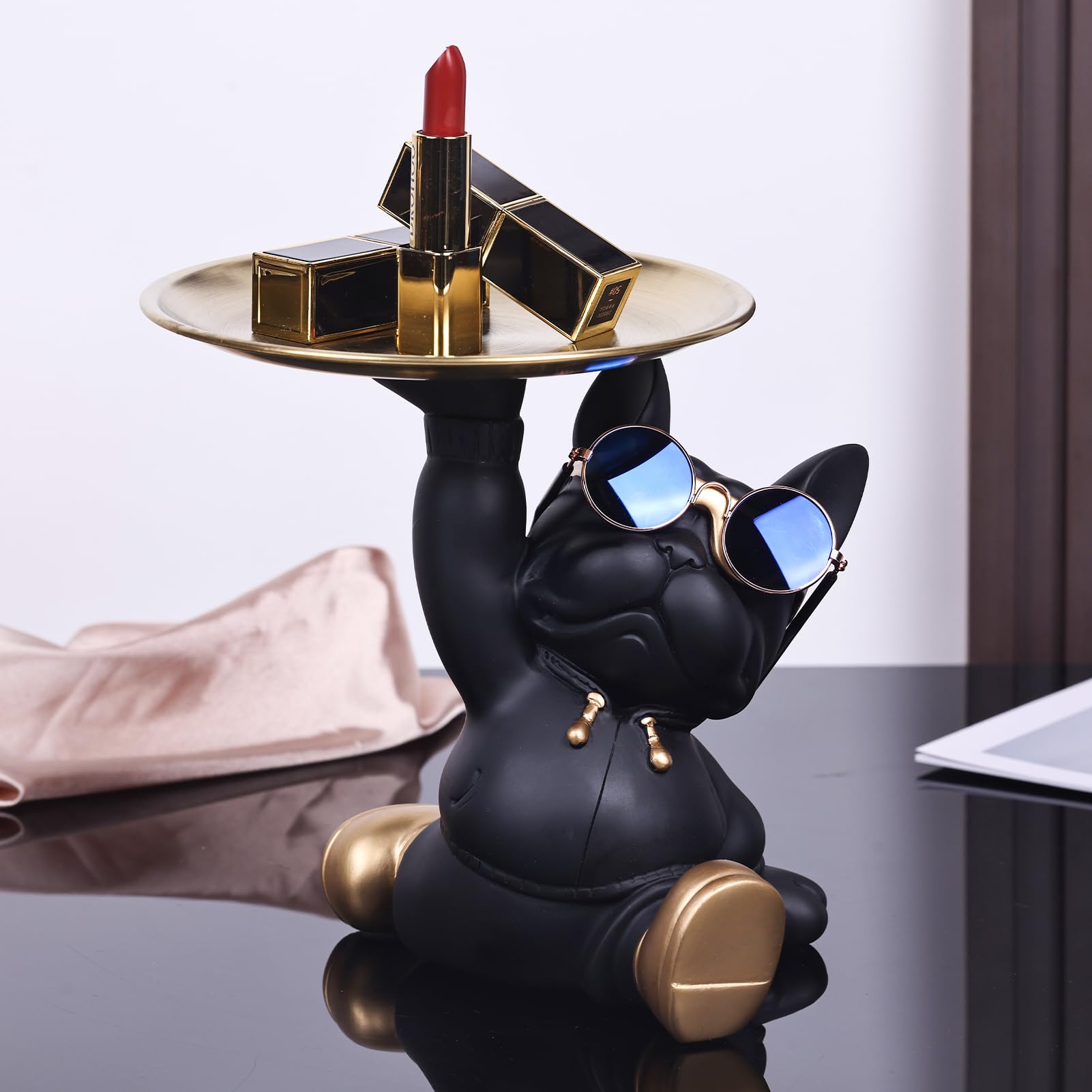 Statua Con Vassoio Bulldog, Statua Moderna Di Bulldog Francese Con Vassoio, Per Decorazione Domestica, Portacaramelle, Soggiorno, Decorazione Dell'ingresso E Corridoio (Nero)