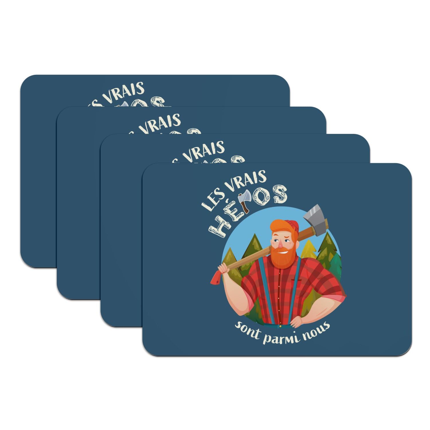 Sets de table antidérapants en caoutchouc bleu bûcheron grand format