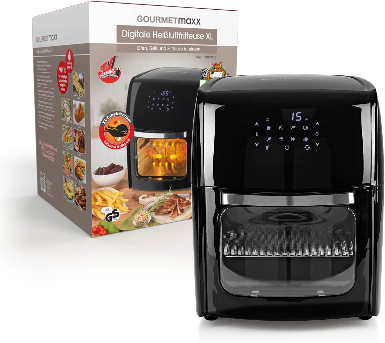GOURMETmaxx Friggitrice ad aria calda digitale XL, 12 litri, preparazione particolarmente a basso contenuto di grassi e delicata, 9 programmi, funzione timer [nero]