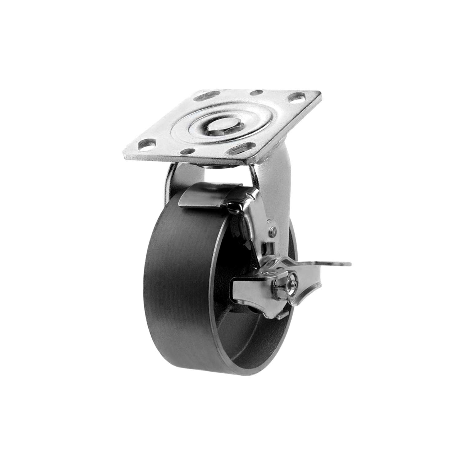 SY America 8" Plate Caster, Heavy Duty Steel Cast Iron Wheel w/Top Plate Caster Extra Width 2 inches 1300 lbs Total Capacity (8 inches, Silver Rigid)