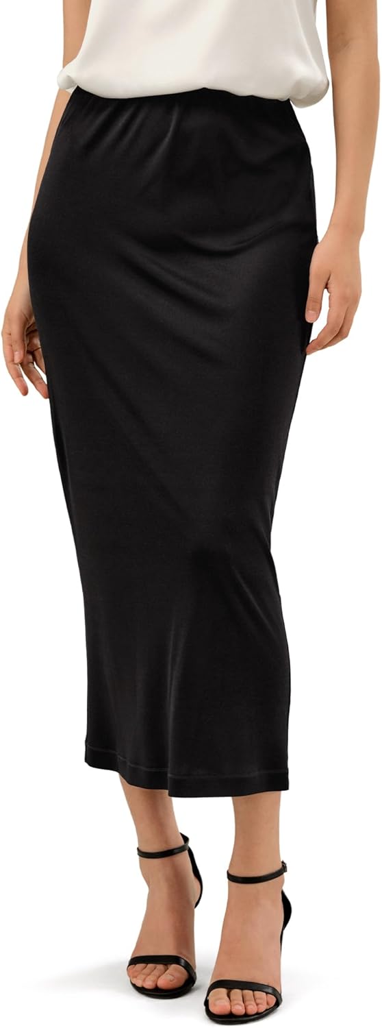 LilySilk Women Silk Skirt Ladies Silk Jersey Midi-Length Skirt Clean Silhouette Fluid Drape for Everyday Wear