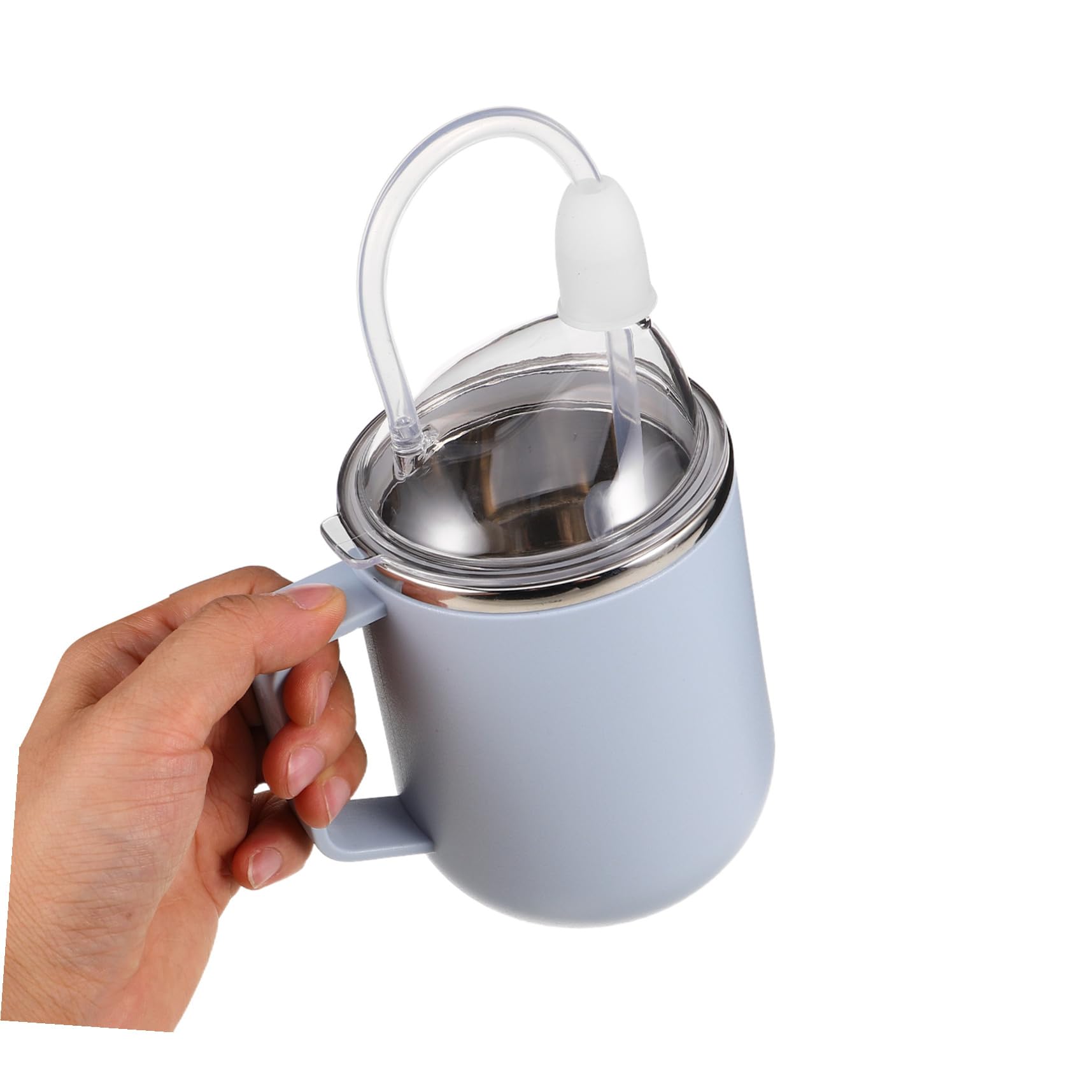 Mikinona Edelstahl Pflege Trinkbecher mit Strohhalm und Ergonomischem Griff Auslaufsicher Dysphagie Becher für Senioren und Bettlägerige Pflegeflasche