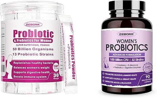 Probióticos para la salud digestiva para mujeres, 50 mil millones de UFC, 13 cepas, probióticos en polvo para mujer con arándano para la salud
