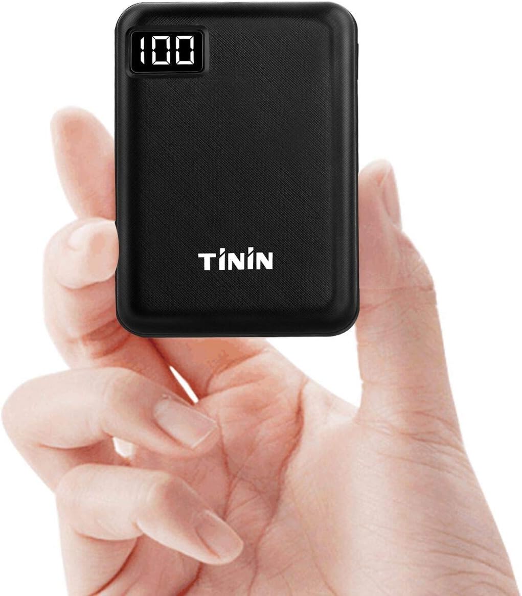 Mini Portable Charger Battery 10000mAh Power Bank USB External Battery Packs with Dual USB Output 2.1A for IPhone IPad Samsung Galaxy Google LG Phones Tablet [UL Certified Wall Charger Included] TININ, T096