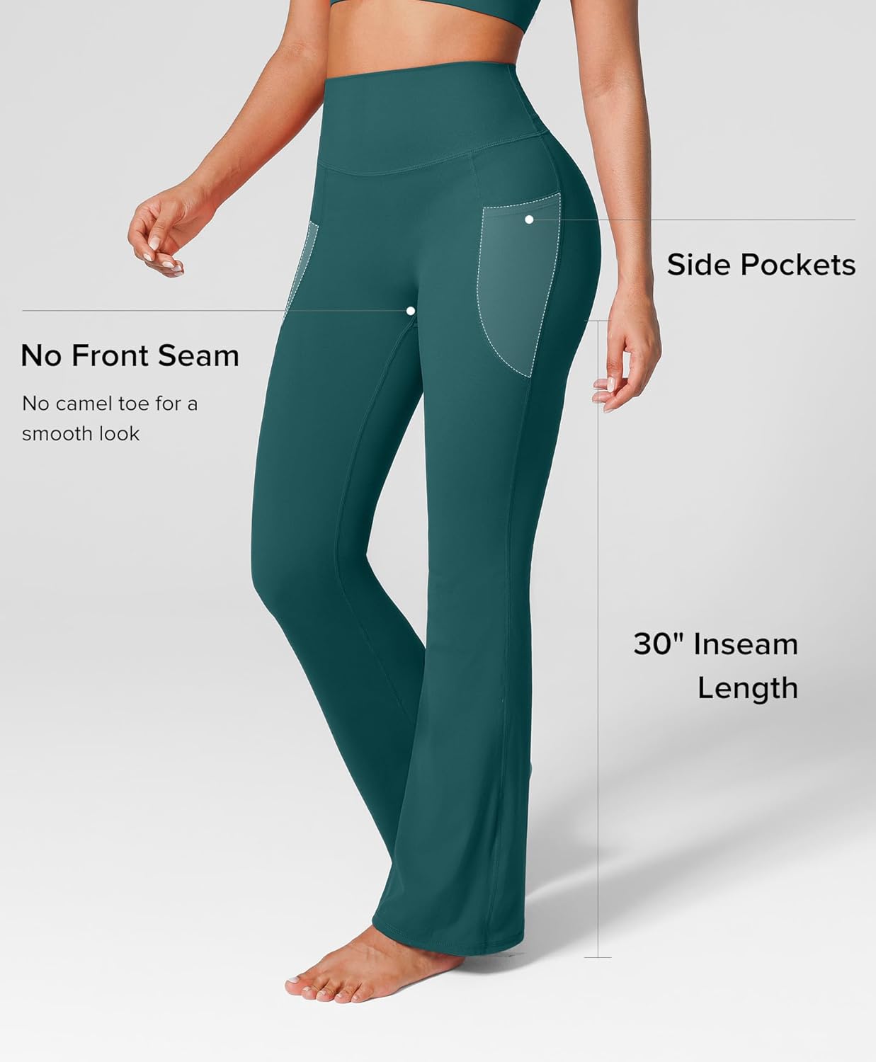 BRXL 30" Flare Leggings for Women No Front Seam High Waist Tummy Control Mini Flared Workout Yoga Pants Pockets - Image 2