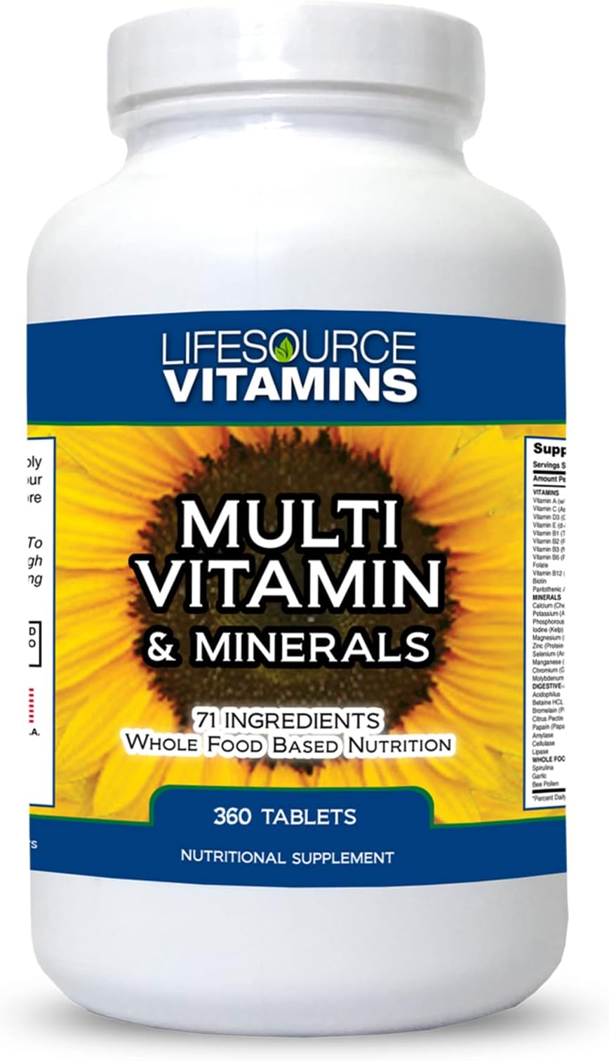 LifeSourceVitamins Whole Food Multivitamin & Minerals with 71 All Natural Ingredients, Probiotics, Digestive Enzymes, Chelated Minerals and Non-GMO, 360 Tablets
