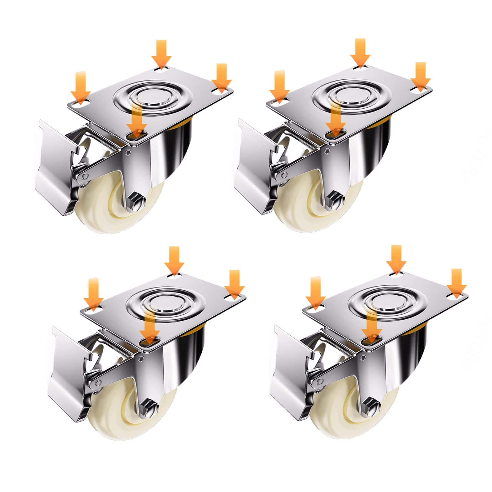 Roues silencieuses en caoutchouc 5" avec frein, roulettes pivotantes anti-trace pour meuble x4