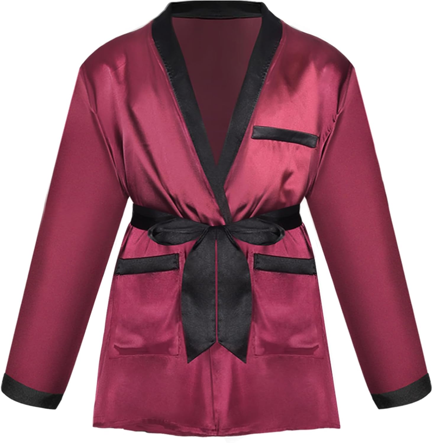 Men Red Silky Robe Jacket with Black Pants Includes Captain Hat and Toy Prop Sunglasses Bunnygirl Cosplay Costume - Image 7