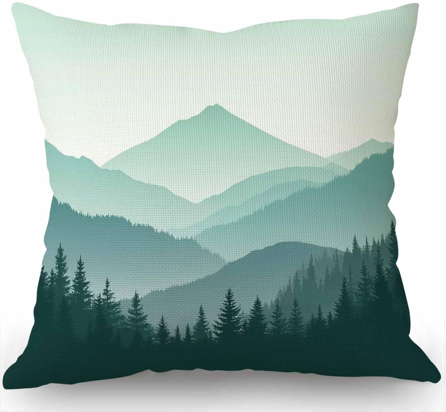 Swono Beautiful Green Mountain Landscape Rustic Farmhouse Style Decorative Throw Pillow Cover Cushion Case for Sofa Couch Housewarming Present Home
