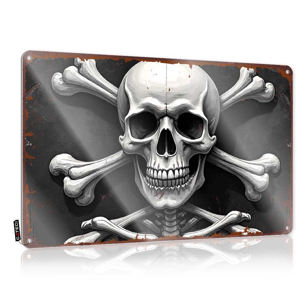 Fzfn Colour Matal Sign Accessories Retro Skull And Crossbones: The Ultimate Symbol Of Danger For Garage Bar - Dorm Decorations Customizable(20X30cm)
