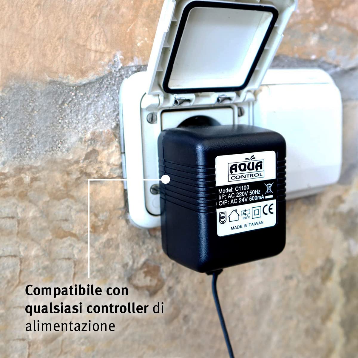 Aqua Control Trasformatore per Programmatori di Irrigazione da Giardino, da 220 V a 24 V, con Cavo di 1,8 m, Compatibile con Qualsiasi Programmatore ad Alimentazione Elettrica