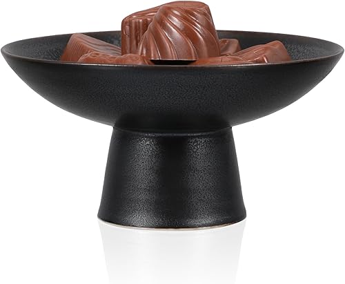 Miniatura 7 de 2 cuencos de frutas de cerámica con pies, cuenco decorativo negro con pedestal, plato para llaves, plato de servir con base alta retro para