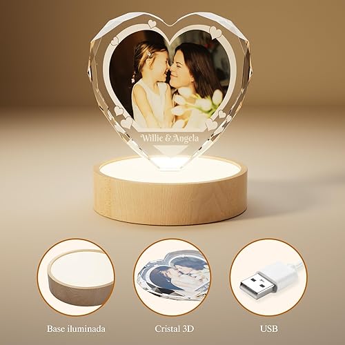 Miniatura 5 de Bemaystar Regalos personalizados para mamá, foto de cristal en 3D, regalos de cumpleaños para mamá de hija e hijo, corazón