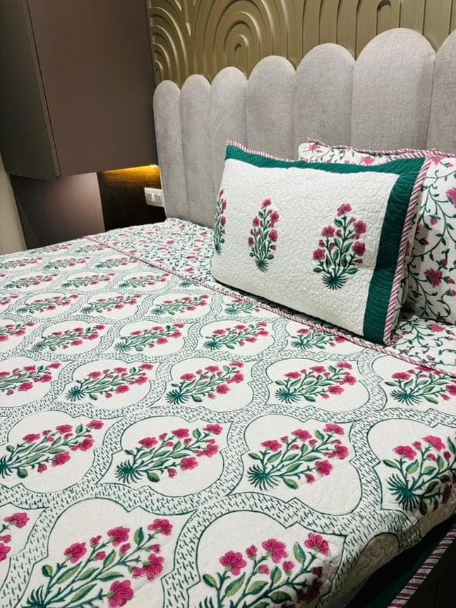 BELLACONT HERITAGE Jaipuri Cotton Print Bedcover Set | Hand Block Printed King Size Double Bedcover with Pillow Covers | Soft & Breathable Rajasthani Cotton Bed Cover for Home Décor-image-49