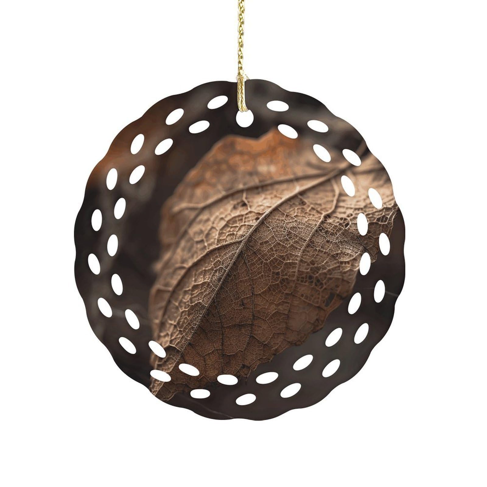 Fodpand Women's Style Dry Leaves Ceramic Ornament For Home Decor 3.2" Round Tree Decoration Christmas Ornaments For Men Double-Sided Design