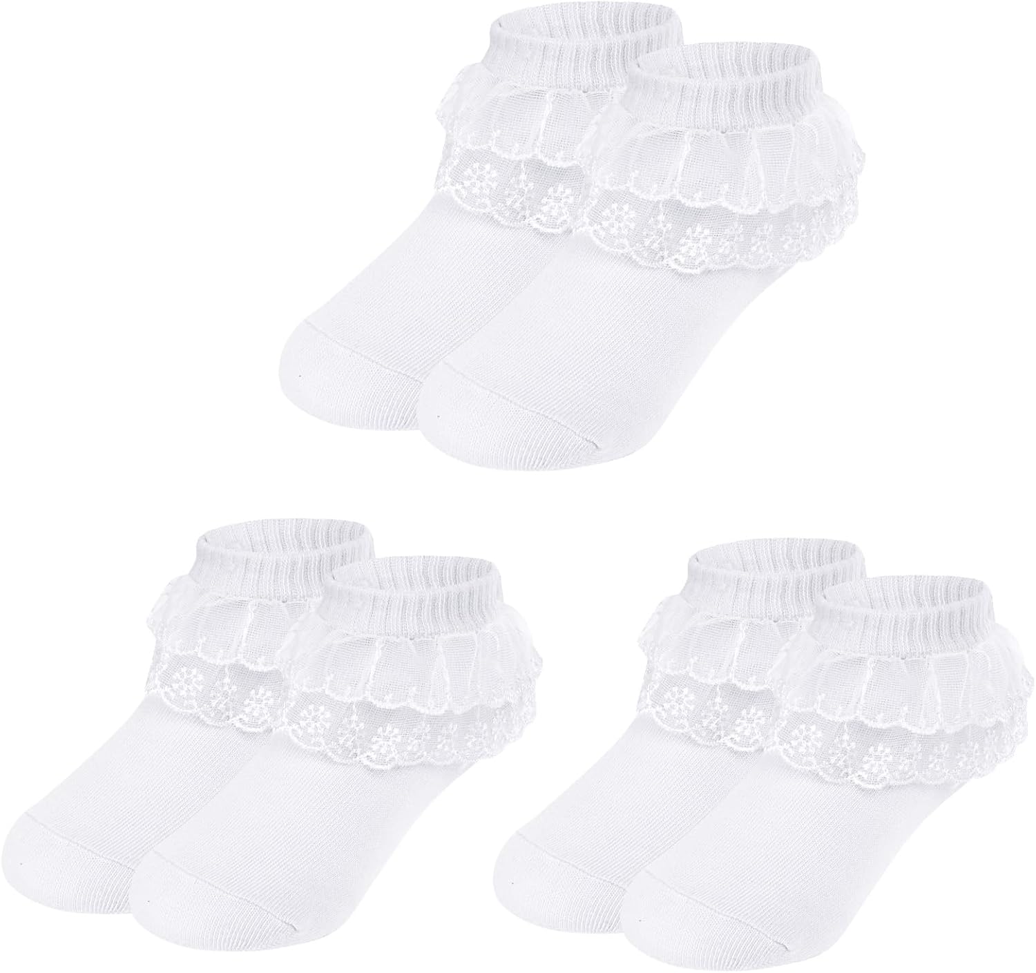 3 Pairs Baby Girl Socks Ruffle Sock Lace Frilly Socks for Newborn Infant Toddler 1-2 Years