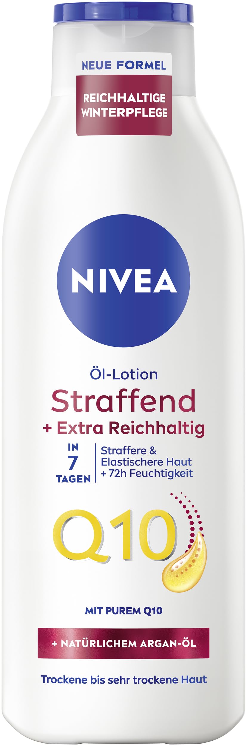 NIVEA Straffende Öl-Lotion Q10, nährende Body Lotion mit 100% natürlichem Arganöl und purem Q10, straffende Körpercreme für reife und trockene Haut (250 ml)