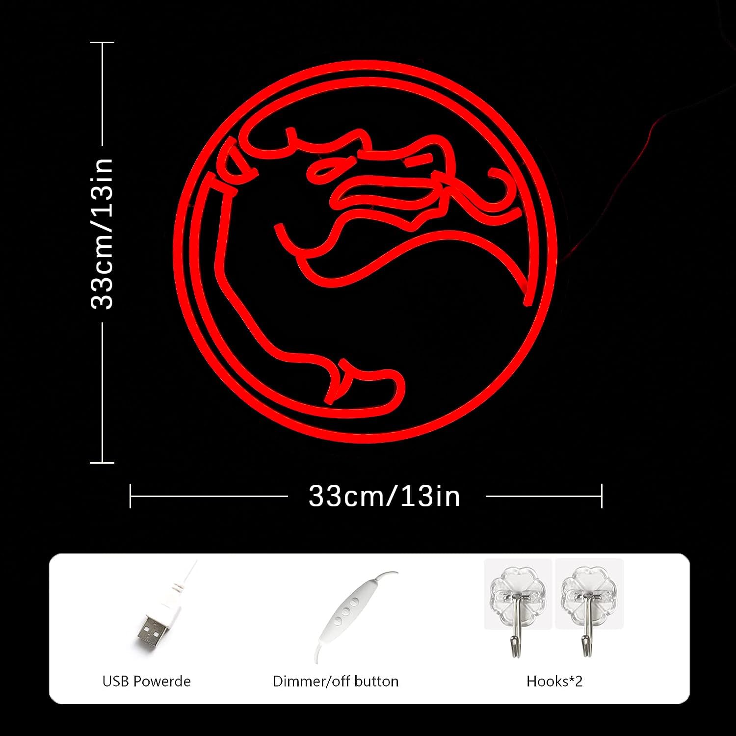 Dragon Neon Sign Gamer Neon Light Red Gaming Logo Neon Signs Dimmable Fighting Neon Light Sign for Wall Decor, Boy's Gamer Room Decor