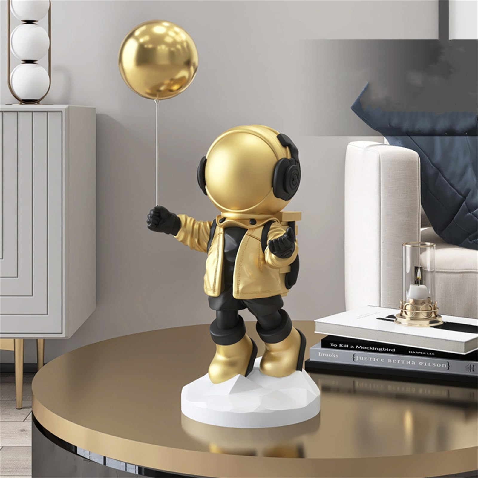 Statua astronauty dekoracje imprezowe duża figurka kosmonauta, centra handlowe, salon, biuro, biurko, półka na książki, dekoracja domu (srebrna, mała)