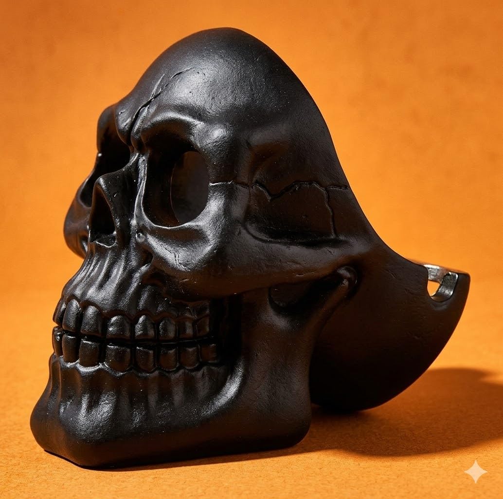 Dequera Resin Human Skull Ashtray Home Ornaments for Scary Halloween Decorations, Decorative Skulls, Skeletons Figurines for Bar Accessories, Smoking Room Decor for Smokers (Black)-image-2