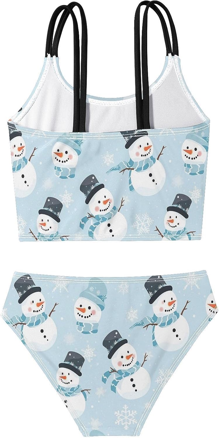 visesunny Girls Two Piece Swimsuits Winter Snowman Girl's Bikini Sets Bathing Suits for Girls Size 5-12Y