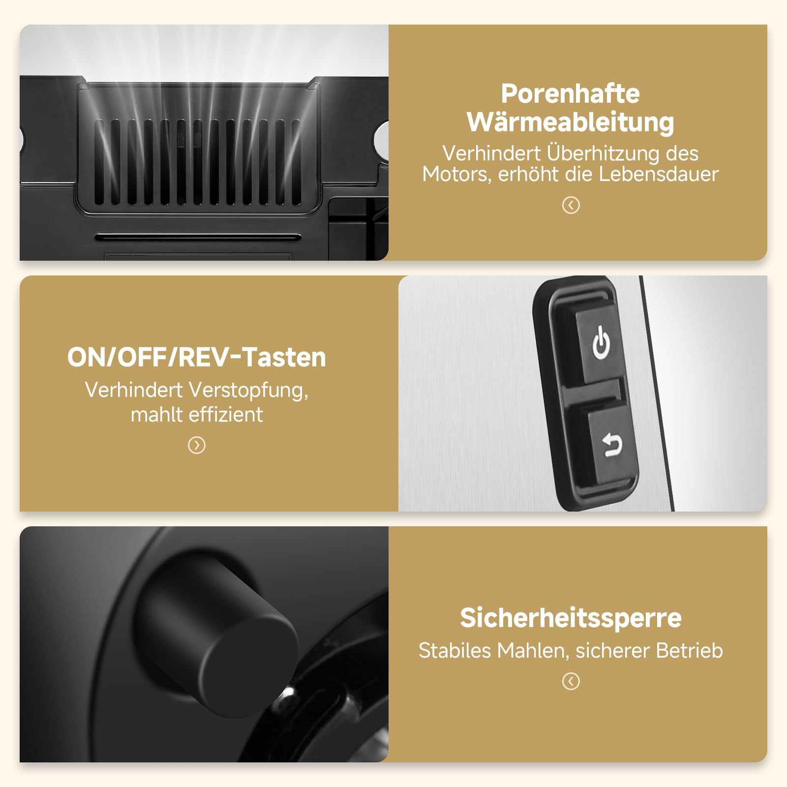 AAOBOSI Fleischwolf Elektrisch, 3-IN-1 [3000W Max] Multi Fleischwolf mit 3 Edelstahl-Schleifplatten, Kubbe & Wurstfüllrohren,Upgrade der Auto Rücklauffunktion - Edelstahl