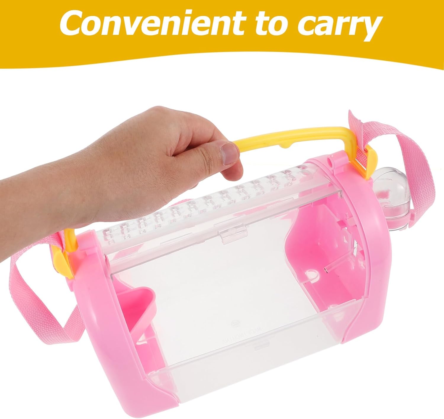 HOMSFOU Portable Small Pet Carrier Cage with Pink Sling for Hamsters, Rats, Guinea Pigs – Travel Outdoor Pet Container for Small Animals