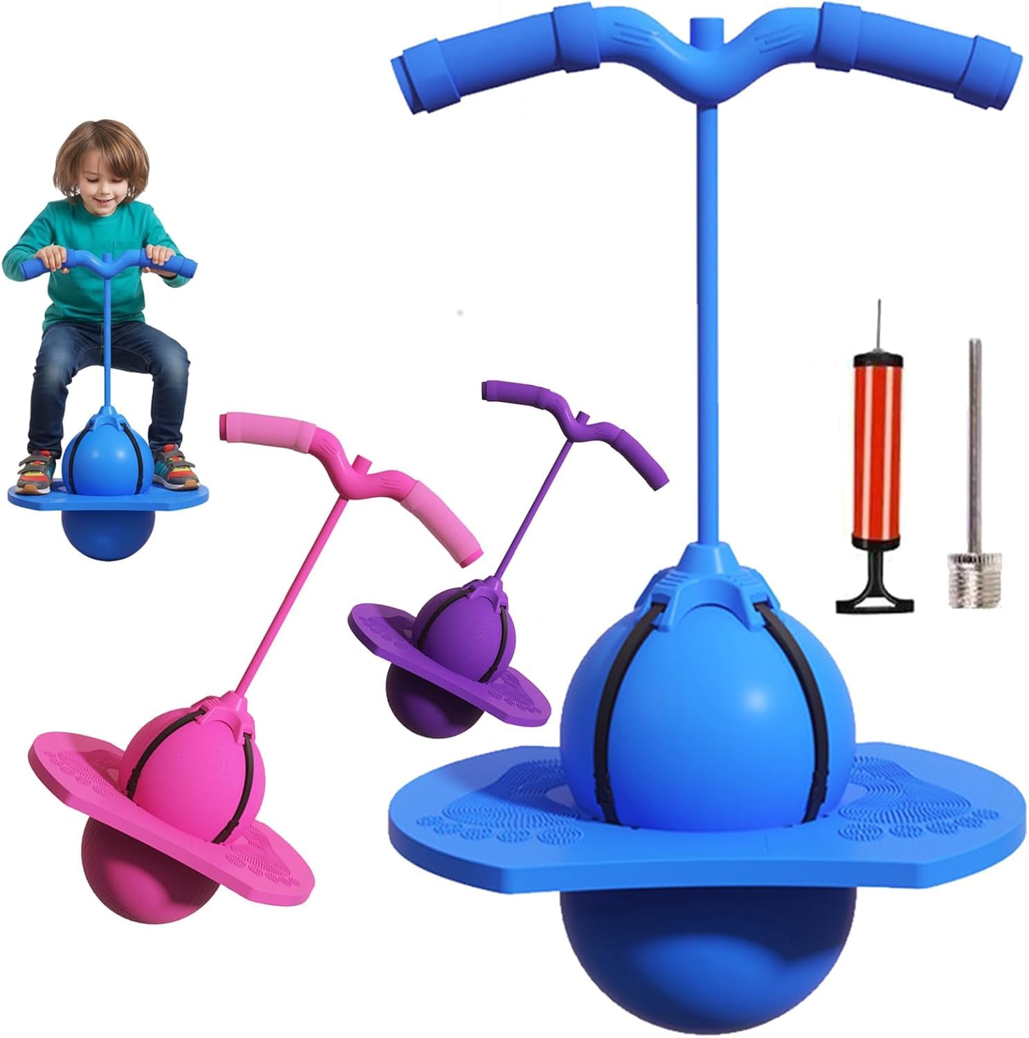 Balance Jumping Ball with Handle and Ball Pump, Ball Jumping Toy for Ages 5+ with Handle, Indoor Outdoor Fun Perfect for Balance Coordination and Fitness Boys Girls (Blue) — image 1