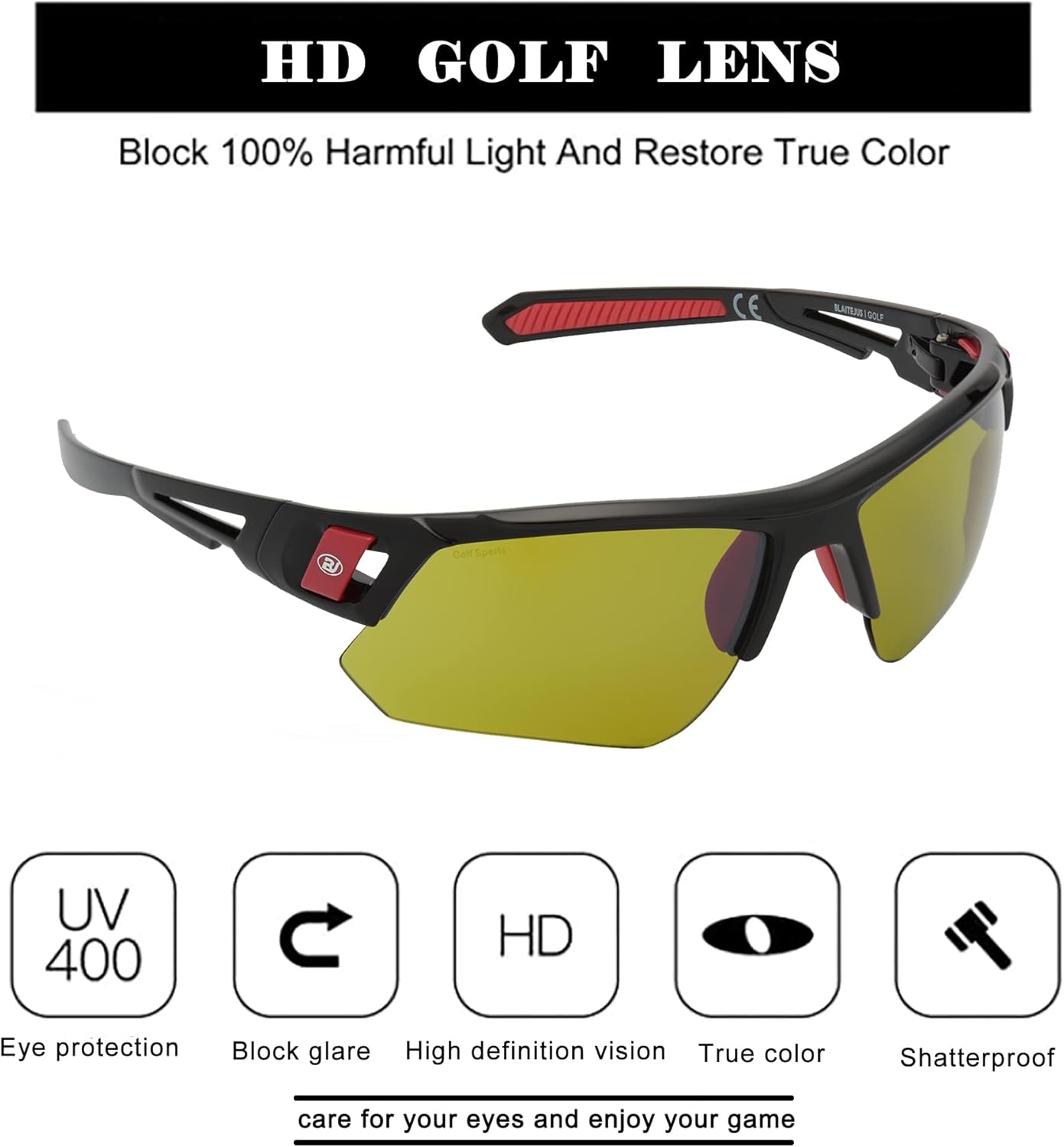 Golf Sunglasses for Men Women Wrap Semi-Rimless Sports Sunglasses Golfing Shades UV400 Protection Sun Glasses - Image 3