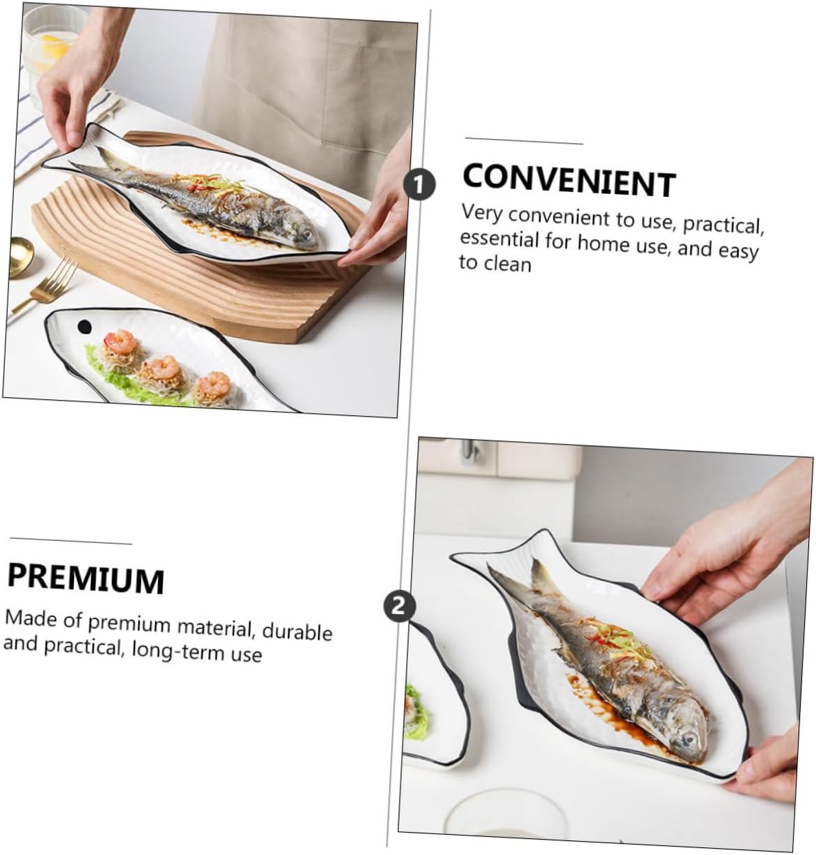 PRETYZOOM Ceramic Fish Steamed Serving Platter Microwave Safe White