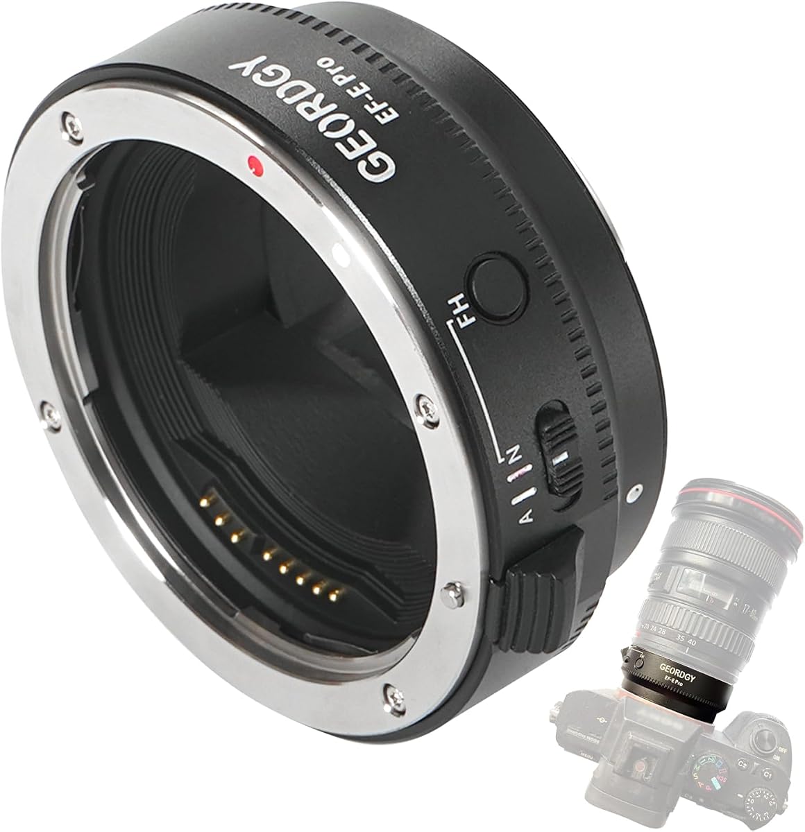 Adaptador de montaje de lente GEORDGY, EF-SE Pro para lentes Canon EF/EF-S, compatible con cámaras de la serie Sony E-Mount, funciones personalizadas asignables al botón de bloqueo de enfoque