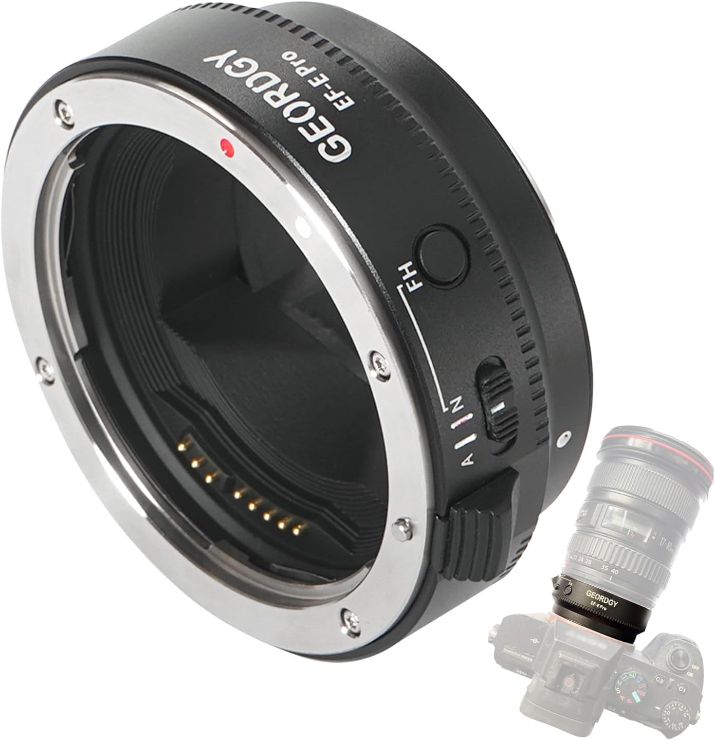 GEORDGY Lens Mount Adapter, EF-SE Pro for Canon EF/EF-S Lenses, Compatible with Sony E-Mount Series Cameras, Custom Assignable Functions to Focus Lock Button