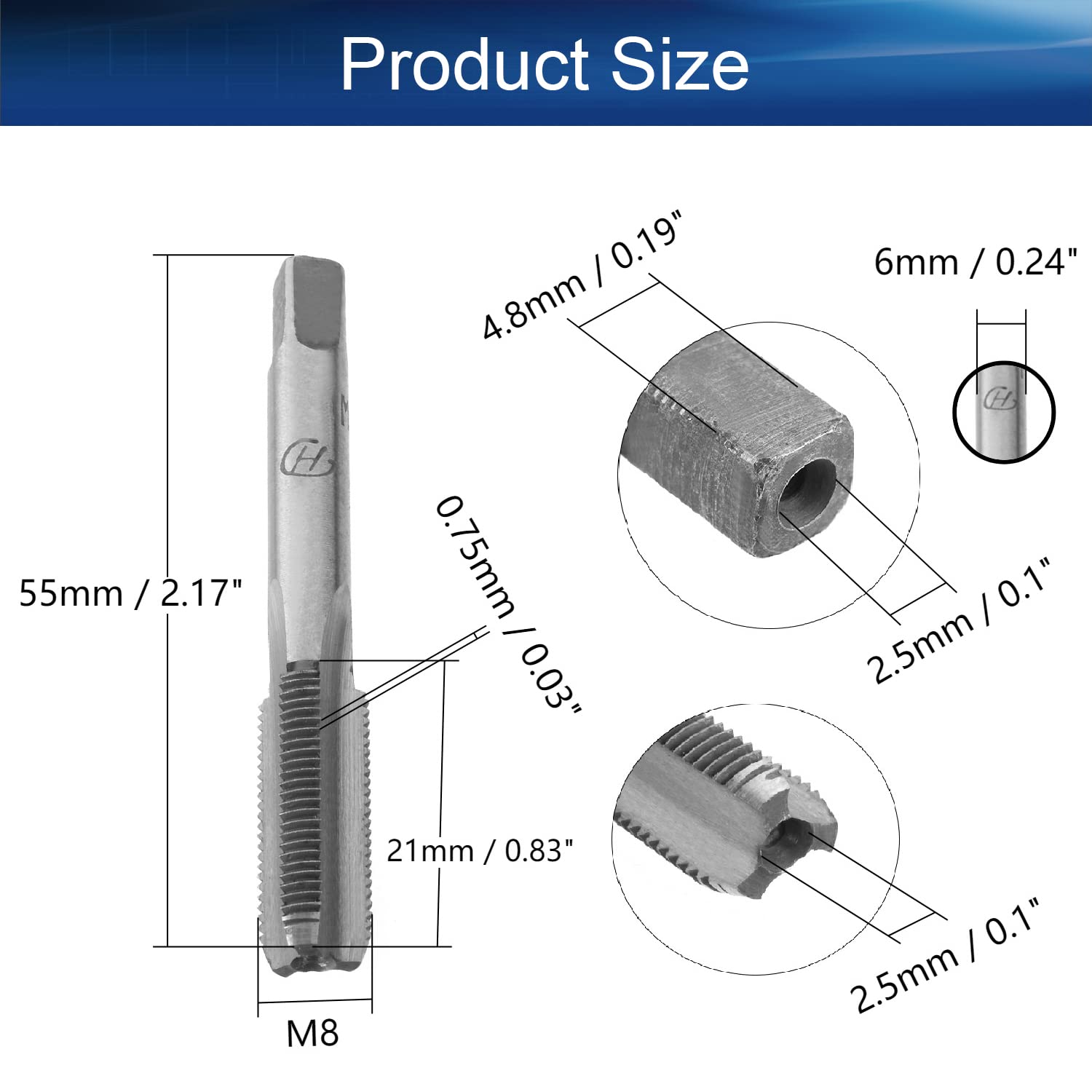 Auniwaig Metric Thread Machine Taps, M8X0.75 Hand Screw Thread Plug Taps,9CrSi Right Hand Taps for Blind Holed Tapping,1PCS