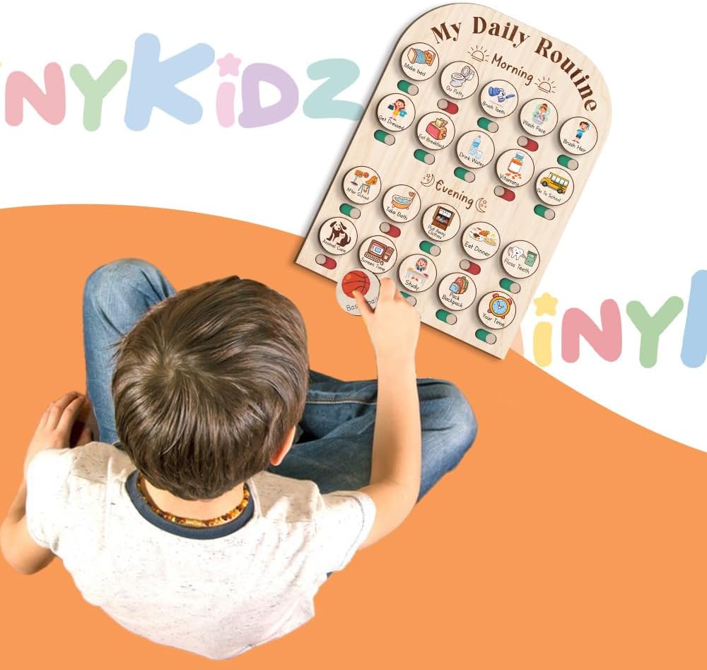 Wooden Daily Routine Chart 11x15", to Do Chart for Kids, Wooden Chore Chart for Kids, Routine Chart for Toddlers, Morning Bedtime Routine Chart for Toddlers