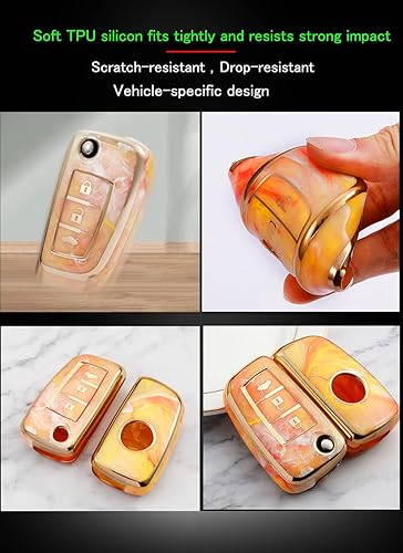 Miniatura 6 de SANRILY Qashqai Tiida Sylphy Frontier - Funda para llavero con diseño de jade y borde dorado, con 3 botones, color rosa