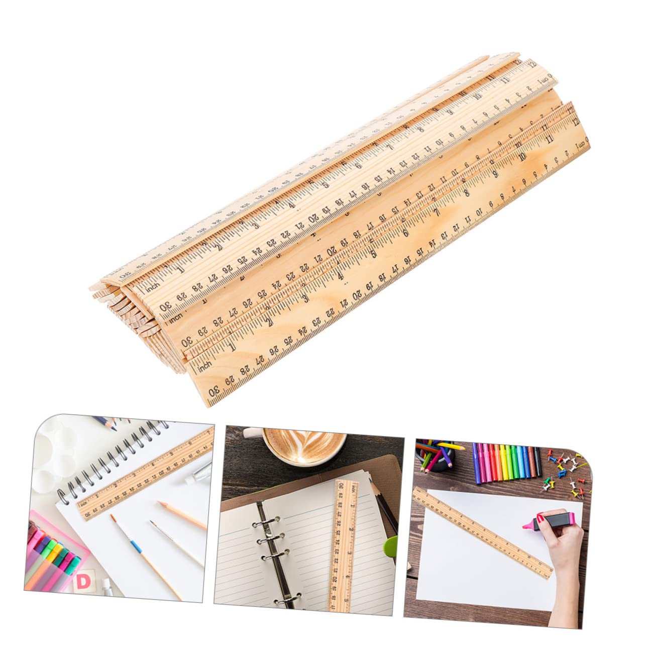Regla De Madera Multifunción 12 Pulgadas 72pcs Recta y De Medición para Estudiantes y Arquitectos