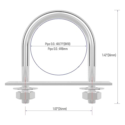Miniatura 36 de 2 juegos de pernos en U redondos de acero inoxidable 304 de 1.5 pulgadas de ancho interior 2.28 pulgadas de longitud M6 con tuercas, placa de marco