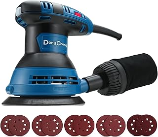 Dong Cheng 5-Inch Random Orbital Sander 3 Amp 12000OPM, 6 Variable Speeds, with 10pcs Sandpaper & Detachable Dust Bag, Sanding for Woodworking, Refinish Furniture & Remove Varnish