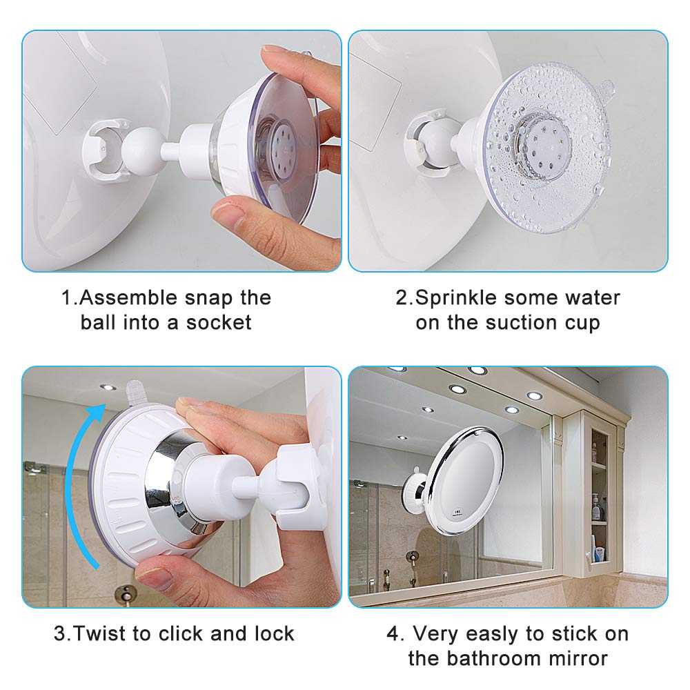 10X Magnifying Makeup Mirror - Vanity Mirror with LED Lights 360 Degree Rotation Powerful Suction Cup Portable Magnification Cosmetic Mirror Good for Bathroom, Travel