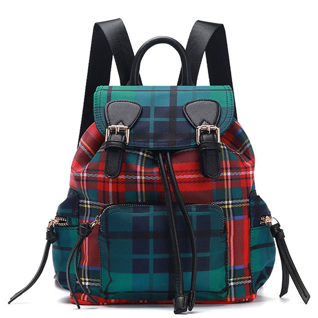 Small Women Canvas Backpack Chassic Panelled Plaid School Bag for Teenager Girls Variety Shoulder Purse Bagpack Rucksack Red Green 23X12X25Cm