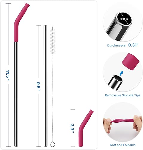 Miniatura 60 de Metal Straw with Silicone Tip for 40oz Stanley Cup, 2 Pcs Stainless Steel Straws Replacement for Stanley 40 oz Adventure Quencher Travel Tumbler