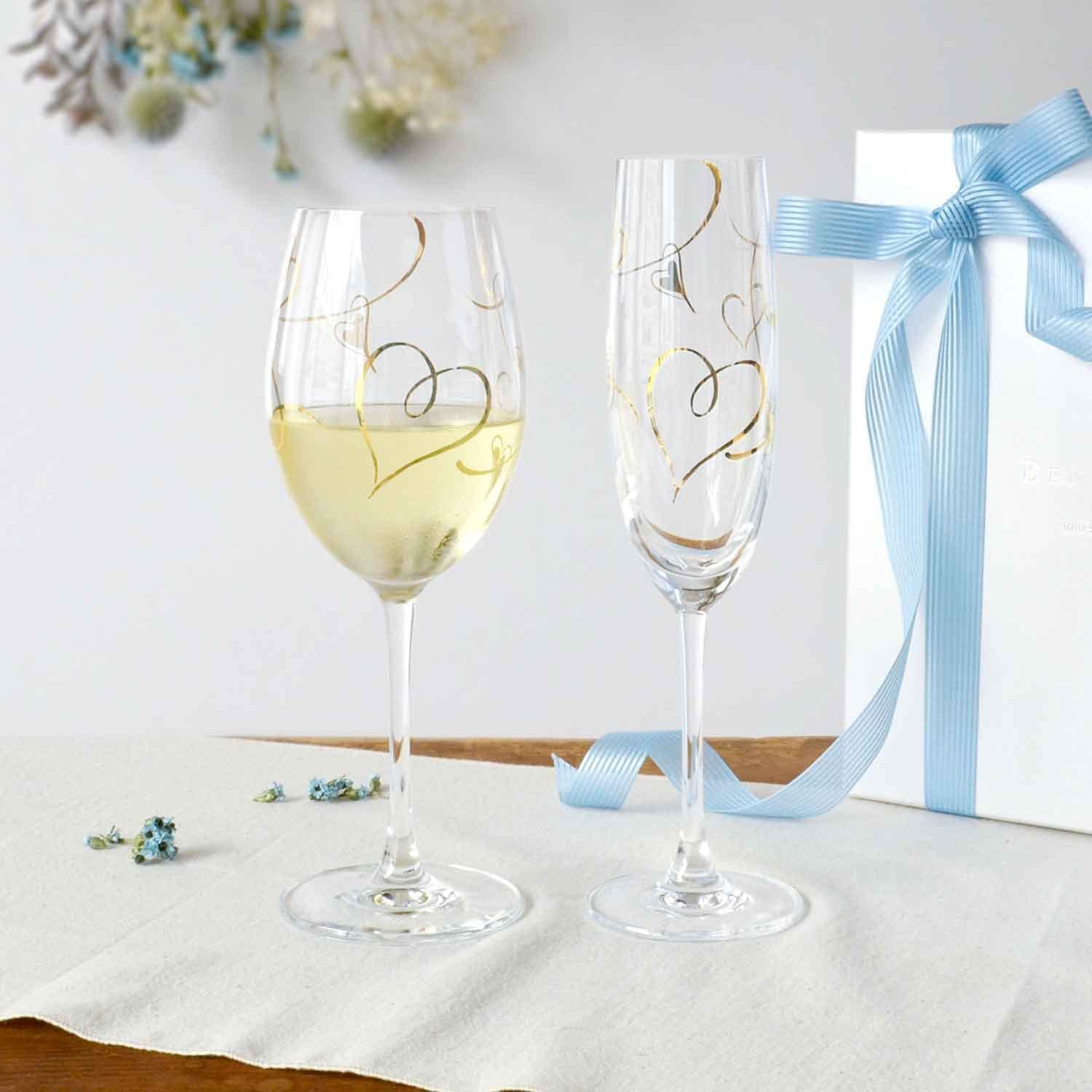 Toyo Sasaki Glass G455-S108 Benedile Wine Glass, 12.8 fl oz (355 ml), Pack of 2, Pair Wine Glasses, Heart, Red and White, Made in Japan, Dishwasher Safe, Stylish